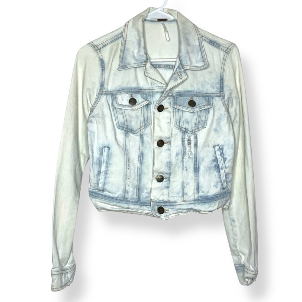 Free People | Distressed Acid / Stone Wash Denim Jacket | XS